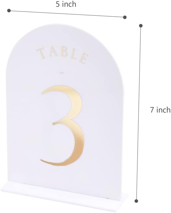 UNIQOOO White Arch Wedding Table Numbers with Stands 1-20, Gold Foil Printed 5x7 Double sided Acrylic Signs and Holders, Perfect for Centerpiece, Reception, Decoration, Party, Anniversary, Event