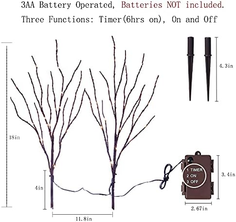Hairui Twig Branches with Fairy LED Lights 18IN 70LED Battery Operated Lighted Brown Willow Branches for Home Witner Christmas Decoration Indoor Outdoor Use (Vase Excluded)