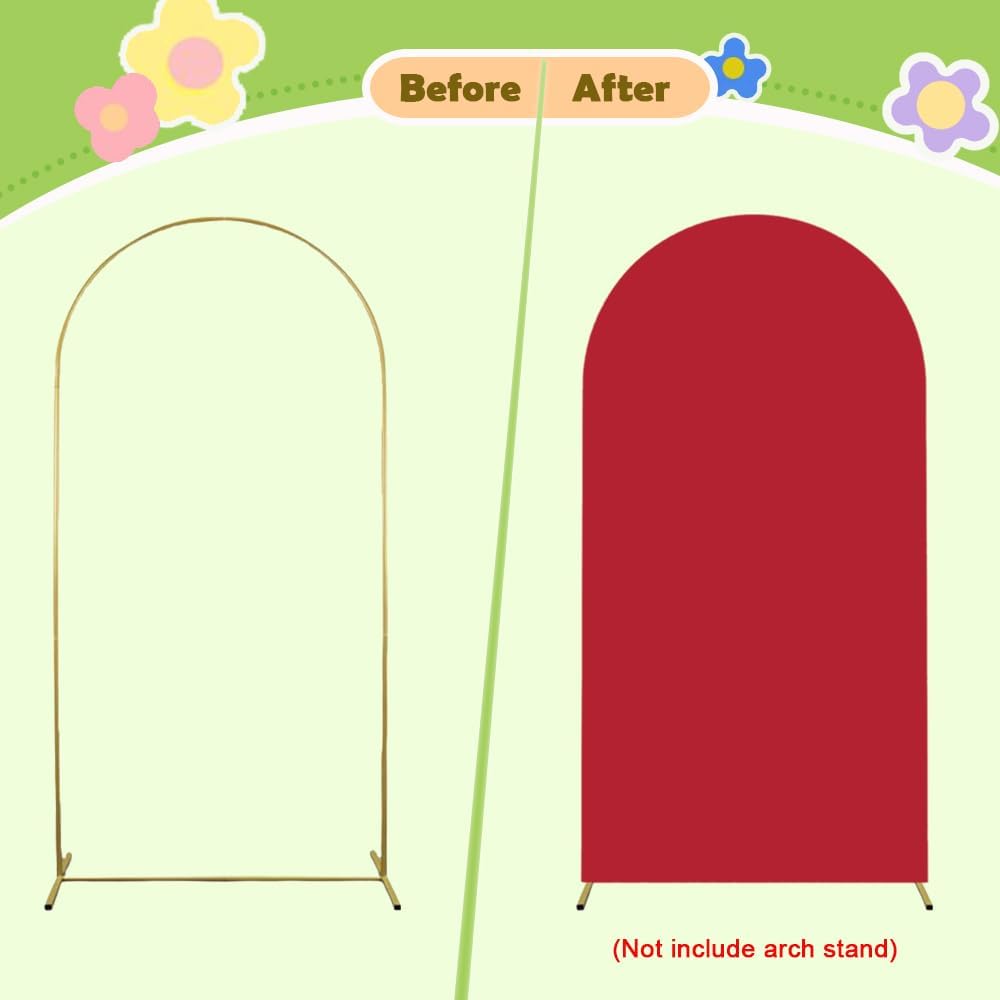 Red Arch Cover 6FT Spandex Wedding Arch Stand Covers Burgundy Arched Backdrop Cover Arch Covers Stretchy Backdrop for Wall Panels Chiara Back Drop Cover Baby Shower Balloon Party Decorations