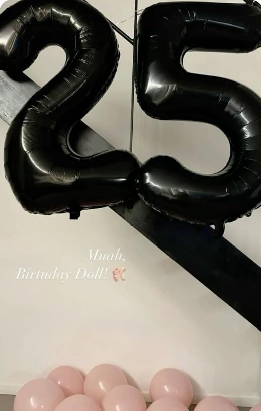 Black 40 Inch Large Number 25 Birthday Balloon, 25 52 Birthday Decorations, Foil 25 Mylar Helium Numbers Balloons Girl Boy Anniversary Party Supplies