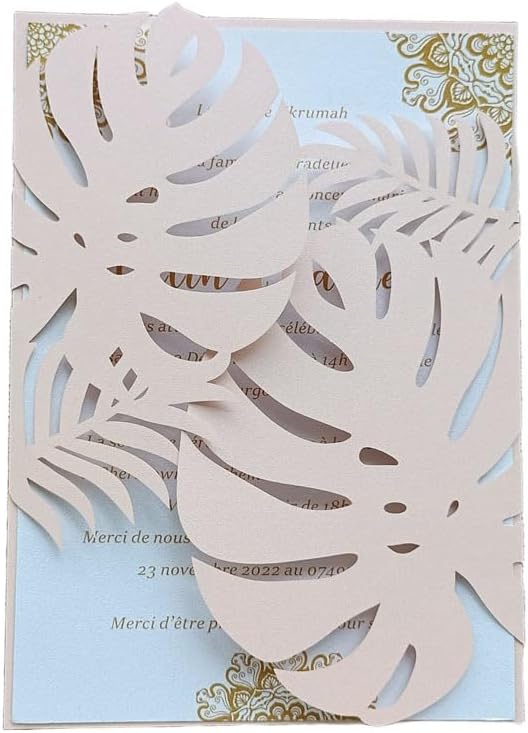 MillaSaw Flower Laser Cut Invitations Pink Plame Invitation Jacket With Envelope, for Wedding Anniversary Birthday Cards Holiday Party Decoration (soft pink)