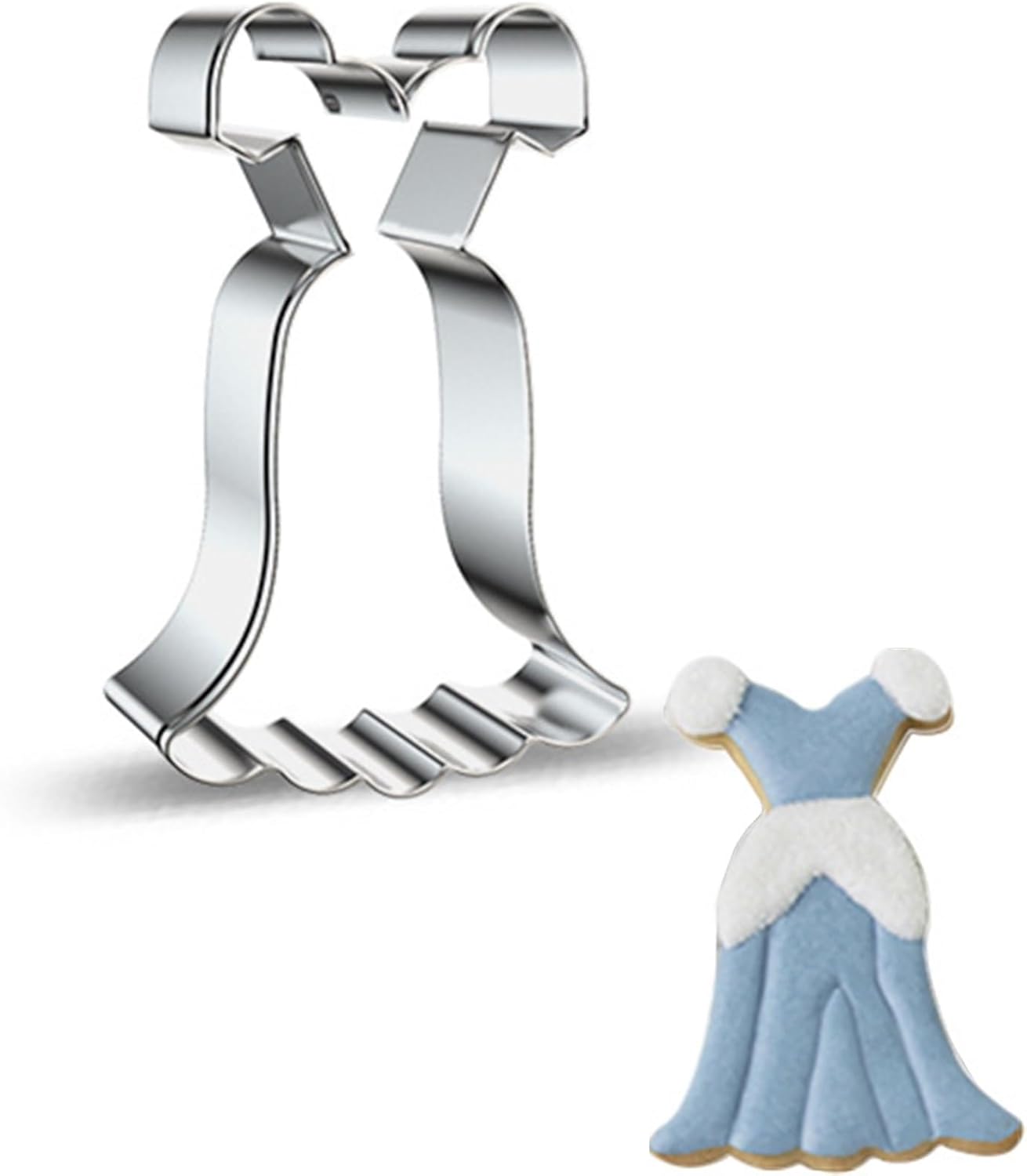 Large Size Dress Shaped Cookie Cutter, Stainless Steel Short Sleeved Wedding Dress Princess Dress Cookie Cutter, 4.9 Inches