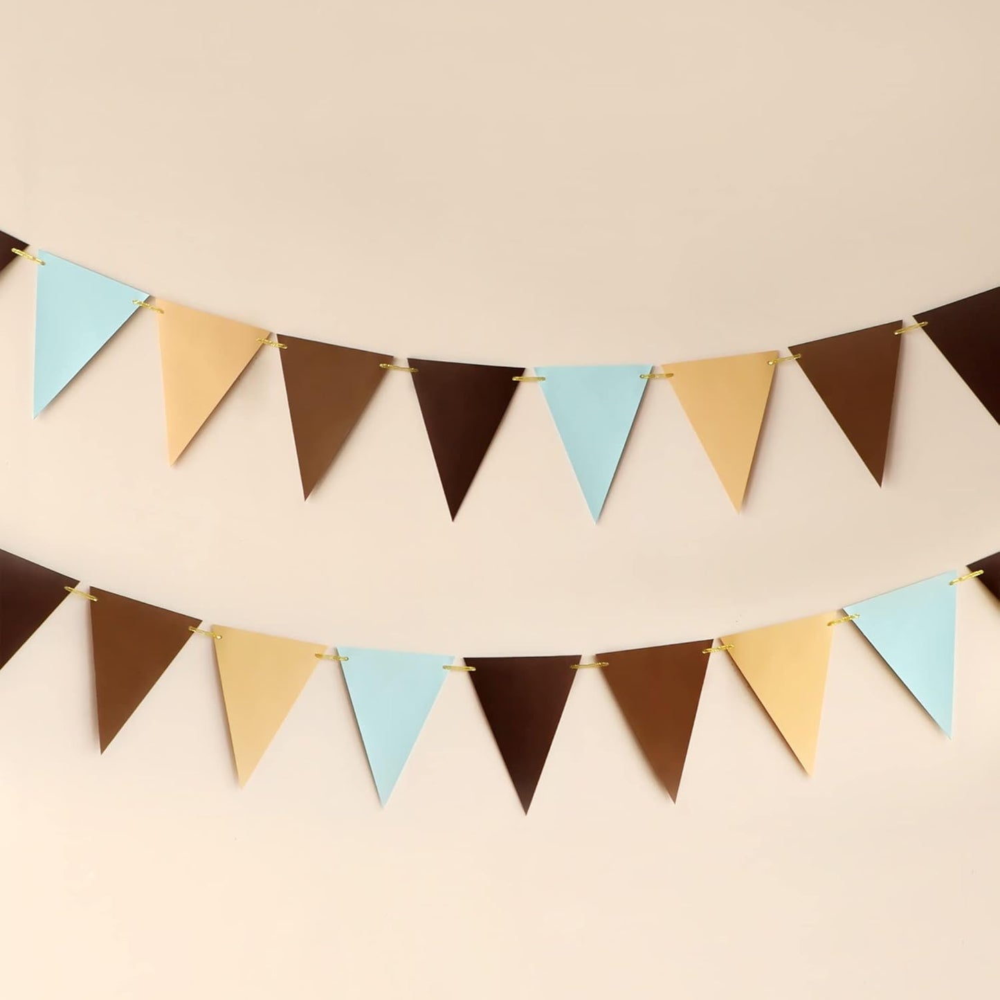 Fonder Mols Paper Pennant Banner Triangle Flags Bunting Garland for Bear themed Boy Baby Shower Birthday Nursery Wall Backdrop Decorations (10 feet, Coffee Blue, Large)