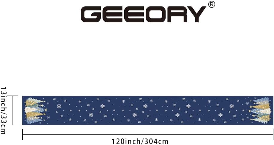 GEEORY Christmas Table Runner 13x120 Inch, Xmas Trees Snowflakes Holiday Decorative Farmhouse Table Decoration for Kitchen Dinning, Indoor Outdoor Dinner Party Decor (Blue) GT151-120N