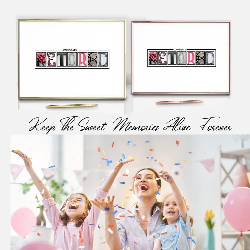 Framed Rose Gold Retirement Decorations Guest Book 12"x16" for Women - Happy Retirement Party Decorations - including Rose Gold Pen & Acrylic Glass - Unique Retired Gift