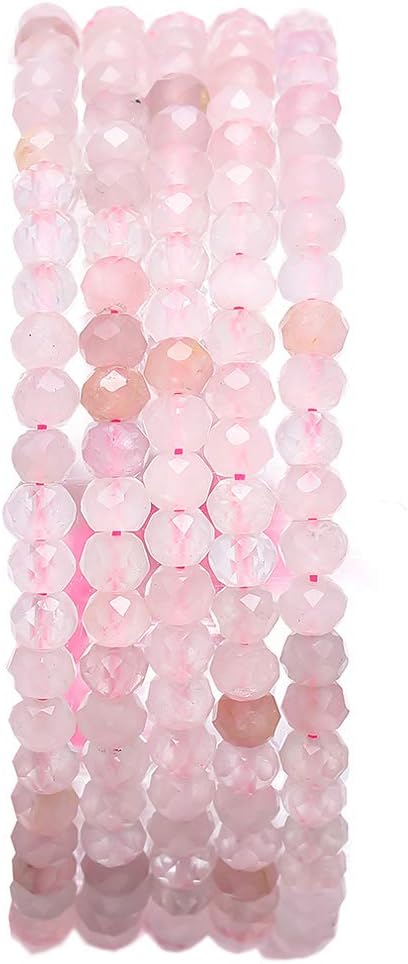 Faceted Natural Rose Quartz Crystal Stone Rondelle 3x4mm Loose Semi Gemstone Beads for Jewelry Making 38cm