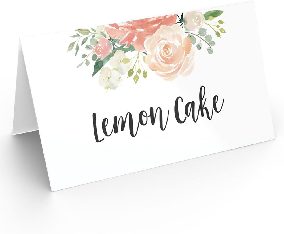 Printed Party Table Place Cards for All Occasions and Events, Set of 25 (Elegant Floral)