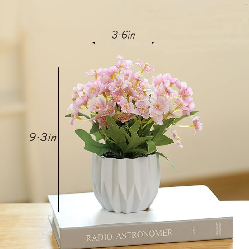Artificial Flower Arrangement in Modern White Geometric Vase, Decorative Floral (Pink)