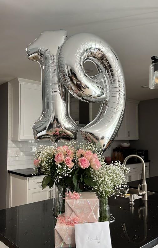 Silver Number 1 Balloon 40 inch, 1 Number Birthday Balloon for Boy Girl, Silver One for 1st 10 11 12 16 18 Birthday Party, Anniversary Celebration Number Balloons