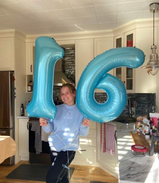 Pearl Blue 6 Number Balloon, 40 Inch Mylar Foil Number 6 Birthday Balloon, Digital Balloons for 6 16 Boy Girl Party Decorations Supplies, Big Helium Balloon for 26 36 46 60 Men Women Anniversary