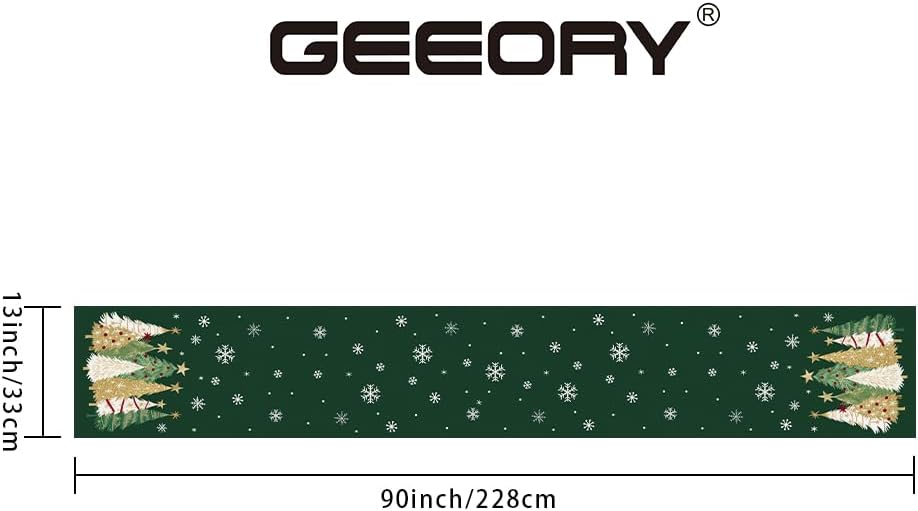 GEEORY Christmas Table Runner 13x90 Inch, Xmas Trees Snowflakes Holiday Decorative Farmhouse Table Decoration for Kitchen Dinning, Indoor Outdoor Dinner Party Decor (Green) GT152-90