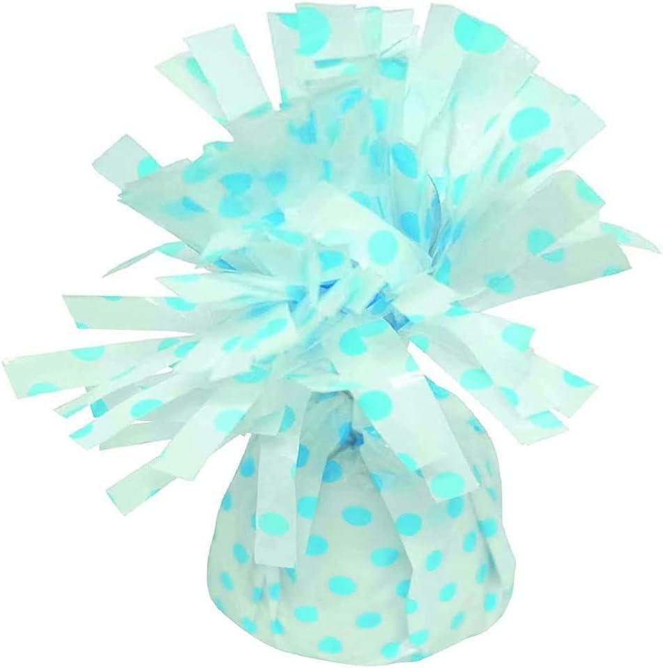 PMU 3 Pcs Polka Dot Kisses Balloon Weights - Decorative Balloon Weight for Christmas, Thanksgiving, Birthday, Party Favors, Wedding & Baby Shower - 6oz. White With Light Blue, Pkg/3