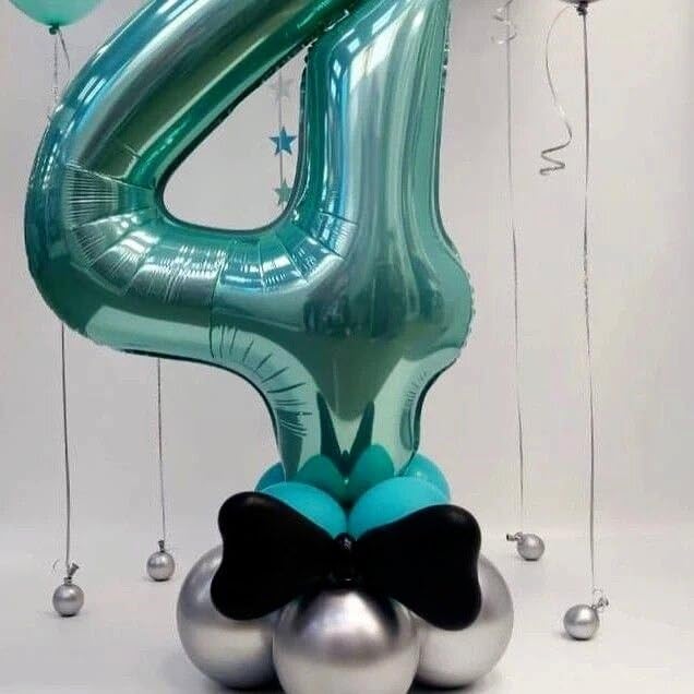 40 Inch Teal Blue Large Number 4 Balloons, Giant Foil Number Four 14 24 34 40 44 Balloons, Teal Blue Mylar Big Balloon for Anniversary Graduation Decorations
