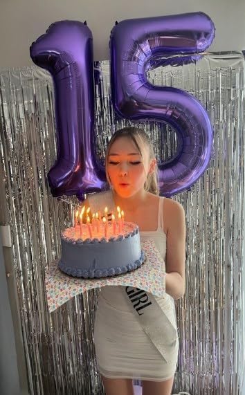 Purple 40 Inch Large Number 5 Birthday Balloon, Five 5th 15 25 35 50 55 Birthday Celebration Decorations, Foil 5 Mylar Helium Number 5 Balloons Girl Boy Anniversary Party Supplies