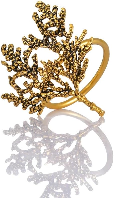 Set of 6 Gold Branch Design Napkin Rings - Elegant Metal Decor for Dinner Table, Wedding, Party
