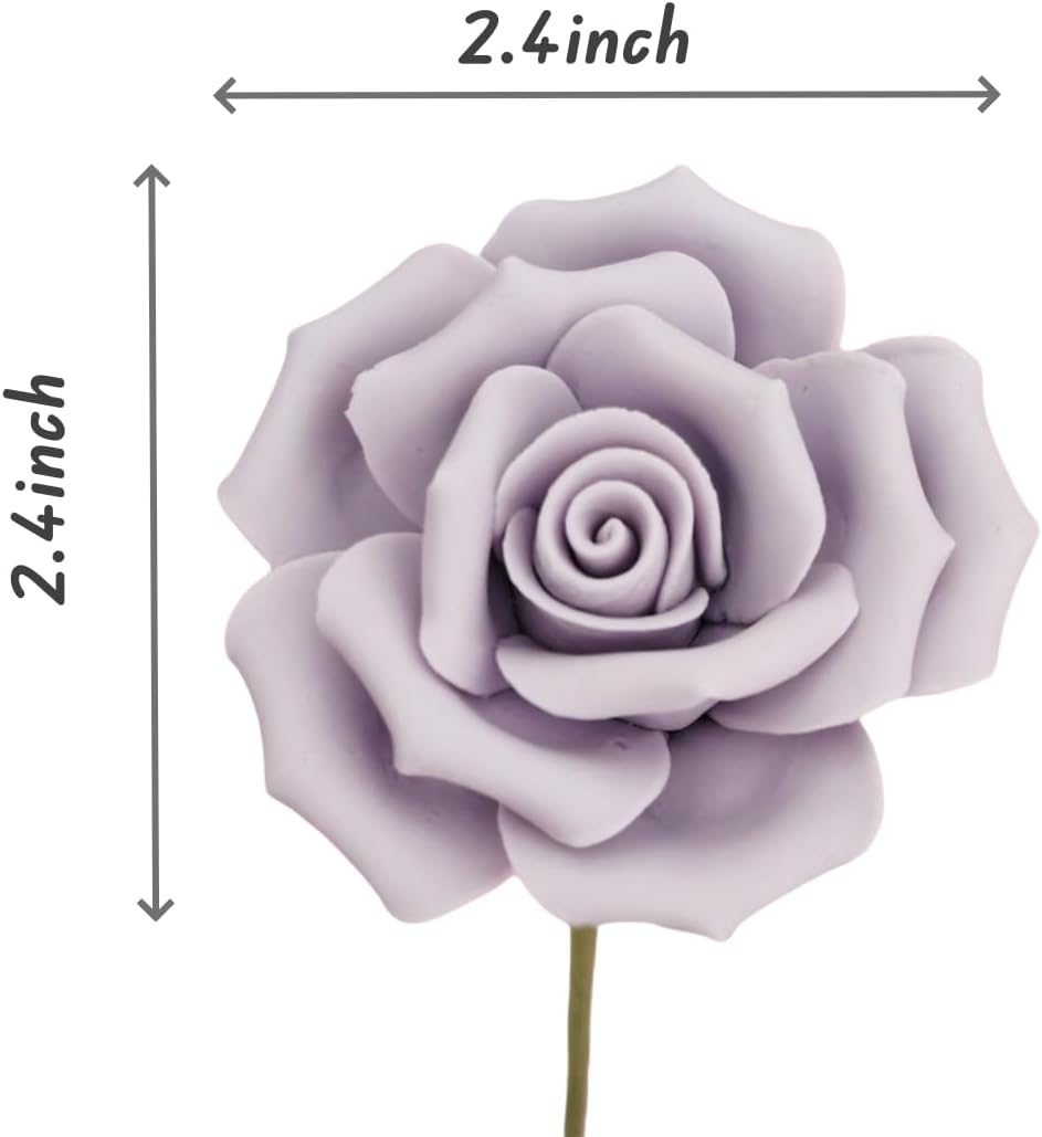 6 pcs Handmade Ceramic Roses,Featuring Vibrant Colors and Intricate Petal Details Floral Decorations Wedding Decoration Christmas Decor Gift Providing Long-Lasting Beauty (Purple)