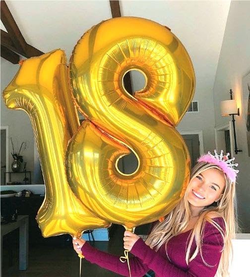 Helium Foil Gold Number 8 Balloon 40 Inch, Mylar Eight Numbers 8 18 28 38 48 58 80 88 Birthday Balloons, Gold Women Men Anniversary Graduations Party Supplies