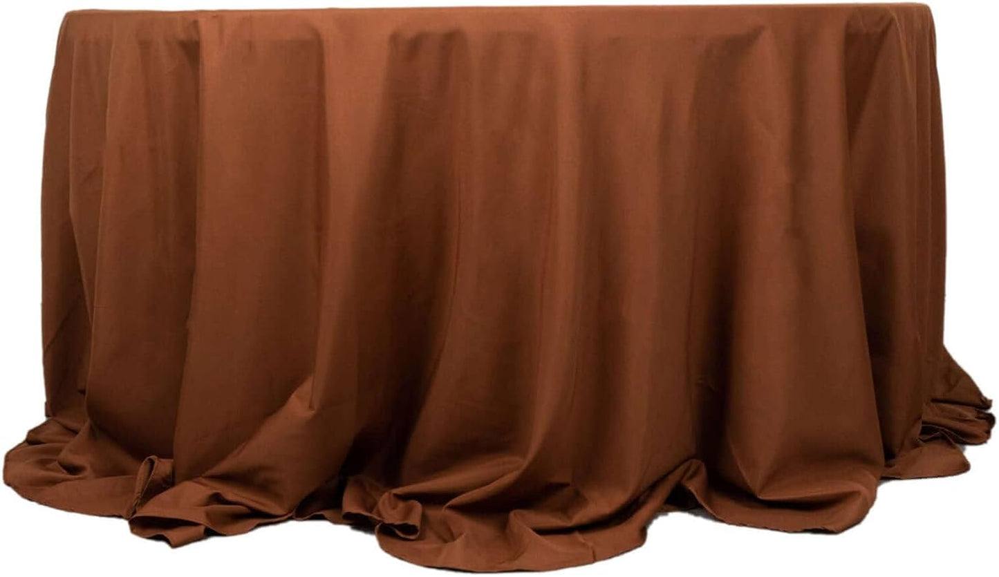 Efavormart Round Tablecloth, 132 Inch Stain & Wrinkle Resistant Washable Table Cloth, Decorative Polyester Fabric Table Cover for Banquet, Wedding, Dining- Brown