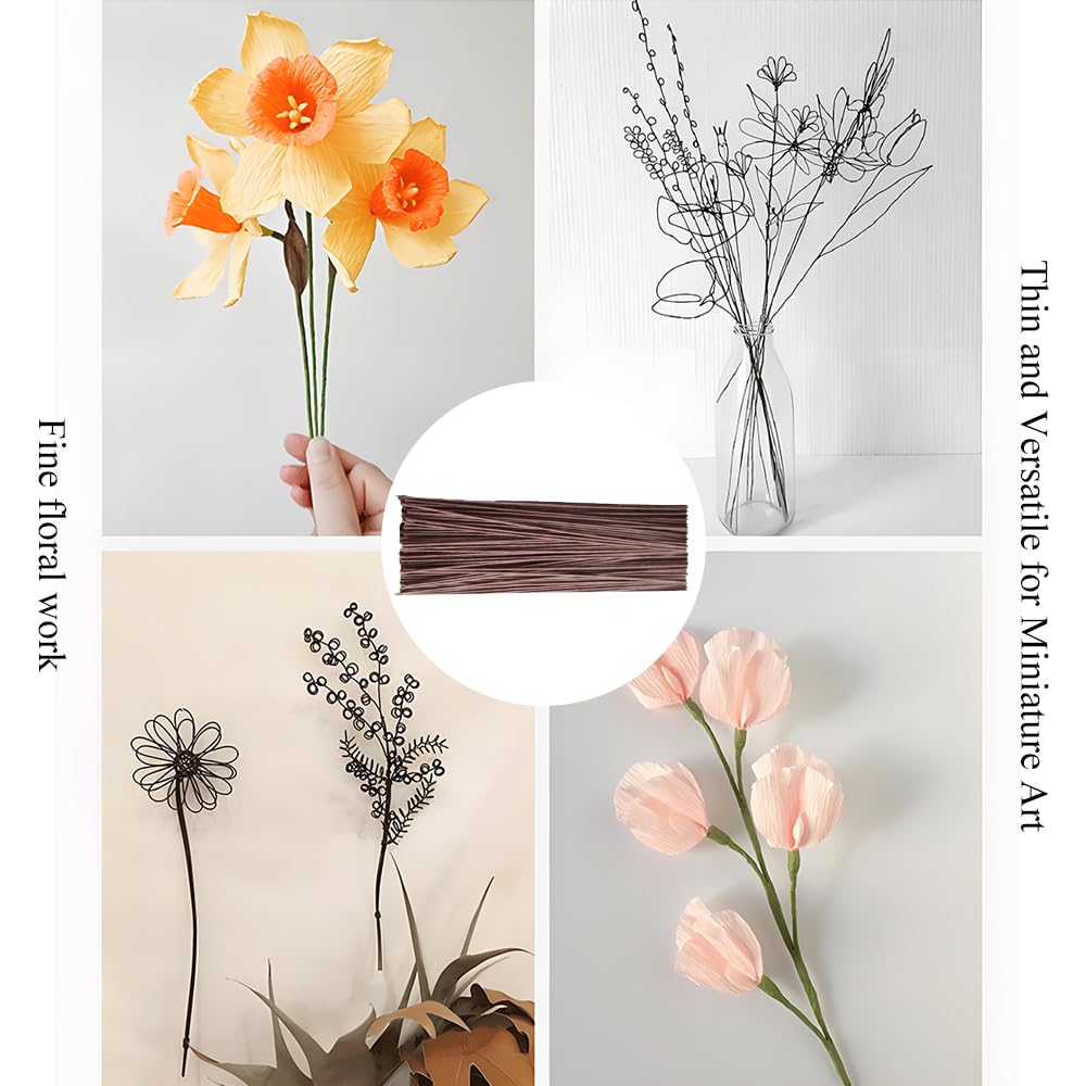 HAHIYO 20Gauge Brown Paper-Wrapped Metal Floral Wire 14 Inches(36cm), 70 Pack Flexible Paddle Wires Florist Wire Garden Wires for Craft Christmas Wreath Flower Arrangement Bouquet Wrapping Wedding DIY