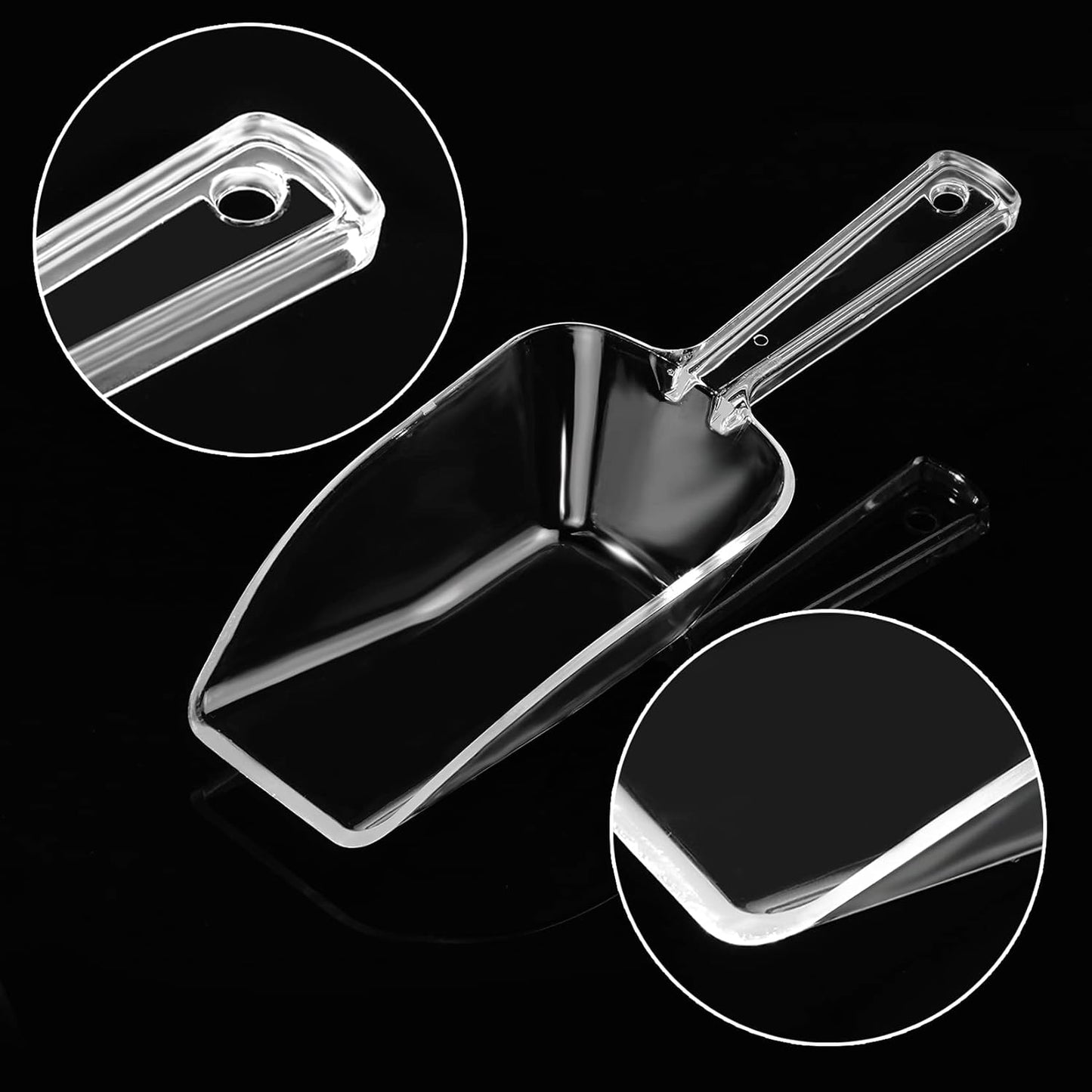 Ice Scoop Candy Buffet Containers Scoopers, Hmxpls Clear Plastic Scoop for Popcorn Cookie Candy Buckets, Podpocket Acrylic Large Scoops for Parties Wedding Bar Jars Freezer Dry Goods (6 Pack 7.5 In )