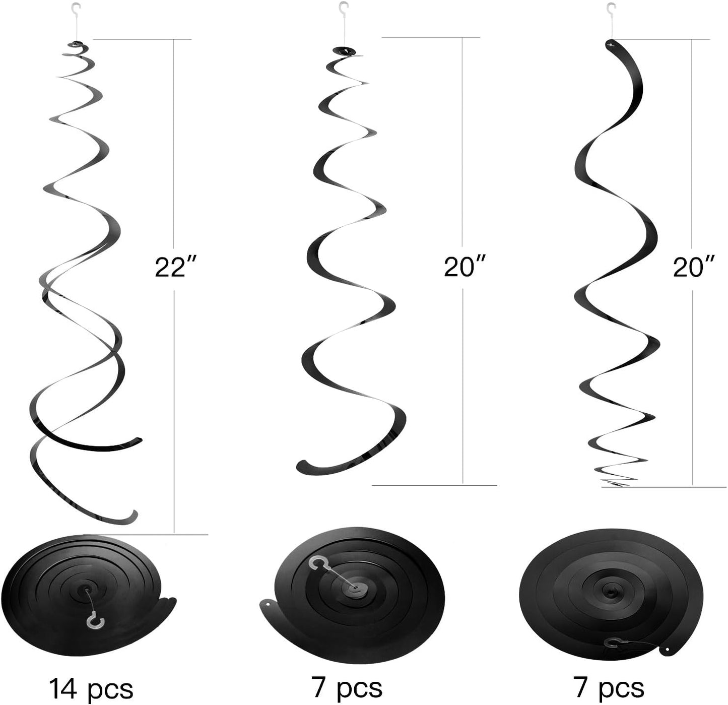 WEVEN Black Party Hanging Swirl Decorations Plastic Streamer for Ceiling, Pack of 28