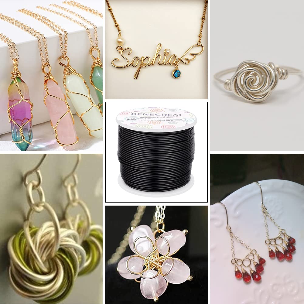 BENECREAT 15 Gauge 220FT Black Aluminum Wire Anodized Jewelry Craft Wire for Floral Beading, Plant Gardening, Decor