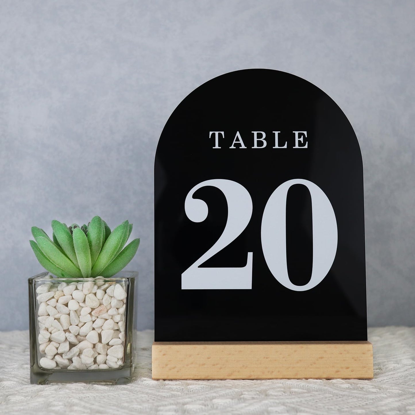 Wedding Table Numbers 1-30, Acrylic Arch Signs with Natural Wood Stands Holders, Rustic Table Decor for Reception & Parties (Black White)
