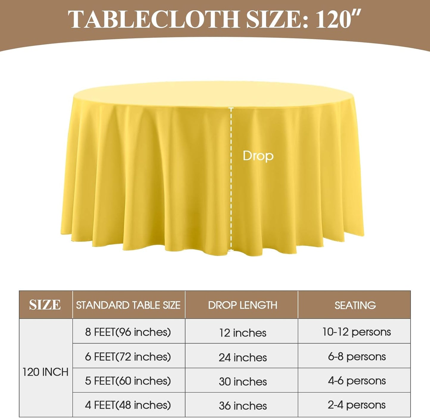 Round Tablecloth 120 Inch 6 Pack Yellow Tablecloths Washable Decorative Linen Polyester Table Clothes Cover for Dining Table Banquets Buffet Parties and Wedding