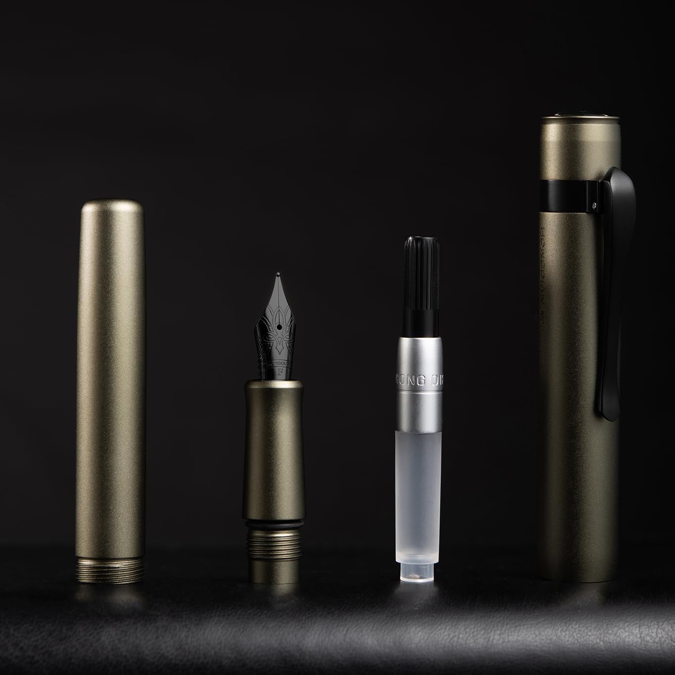Hongdian M2 Black Forest Mini Fountain Pen, Medium Soft Nib & Sleek Shape Aluminium Short Pocket Travel Pen (Space Gray)