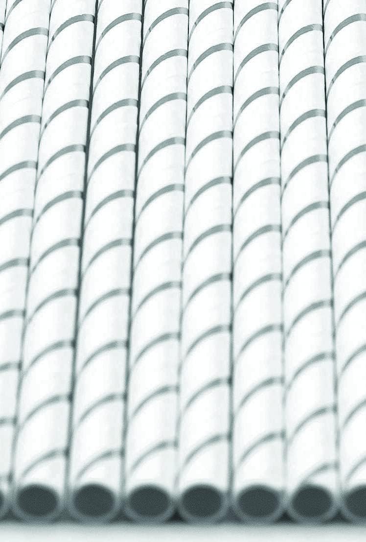 Pack of 900 Silver Foil Stripes Biodegradable 4-Ply Paper Drinking Straws (Compostable, Non-toxic, BPA-free)
