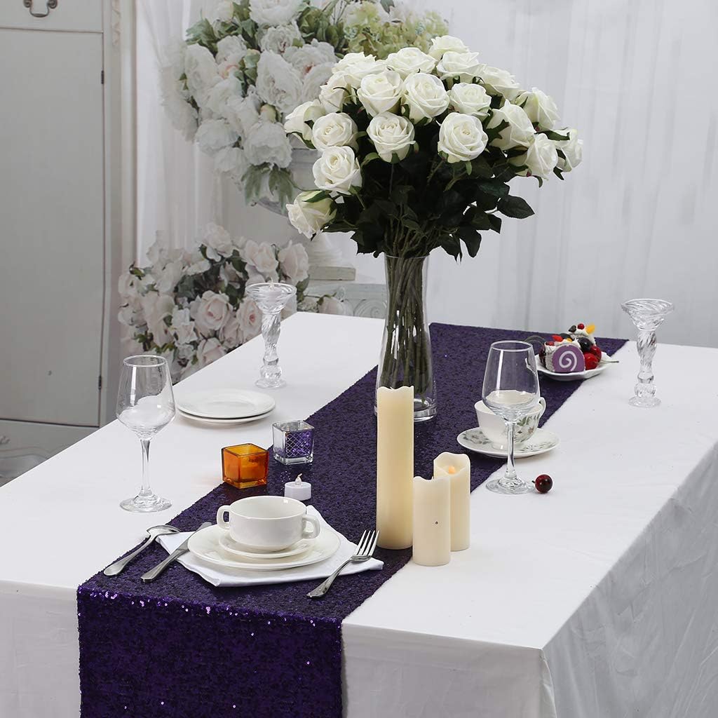Eternal Beauty Purple Table Runner for Wedding, 5PCS-12x108 Sequin Table Runner Decorations for Birthday Parties, Banquets, Graduations,Christmas