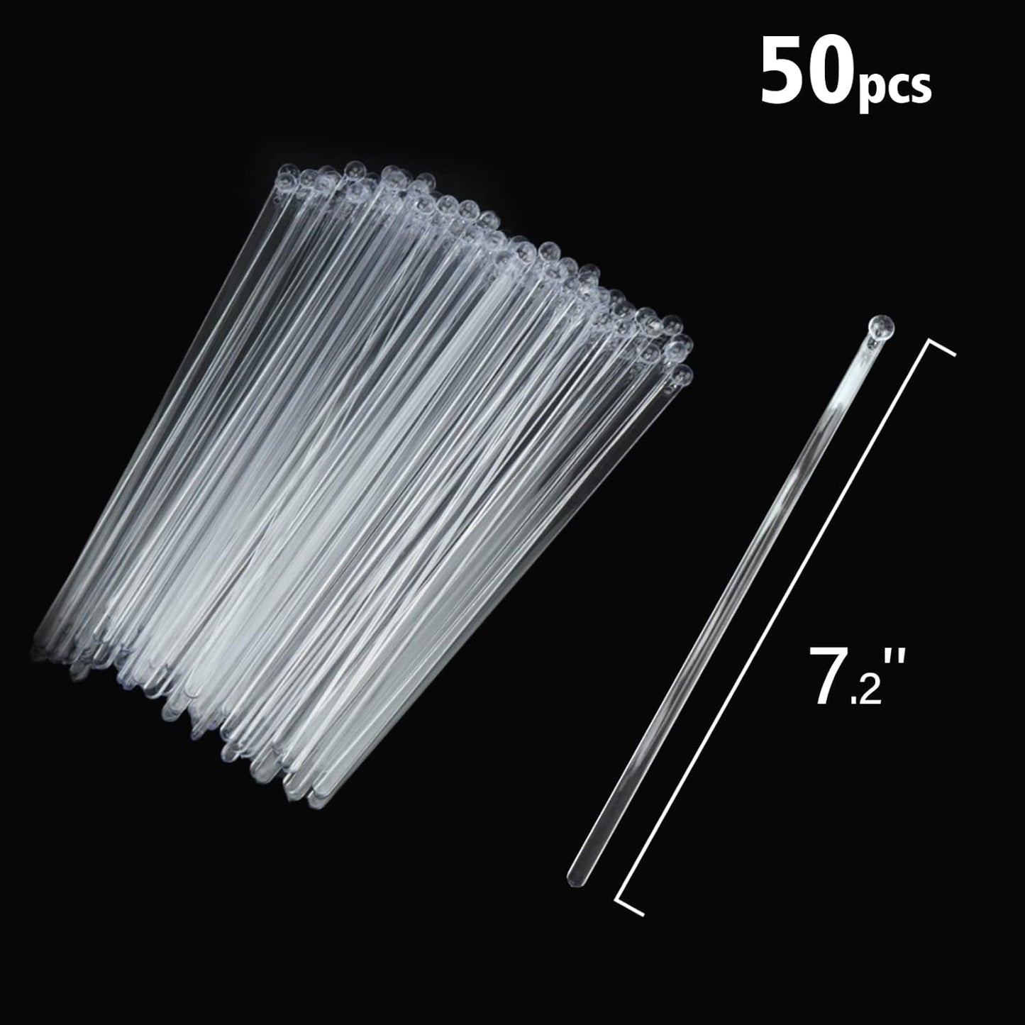 50-PCS Clear Plastic Swizzle Sticks, Crystal Cake Pops, Cocktail Coffee Drink Stirrers, Stir Sticks, 7.24 Inch