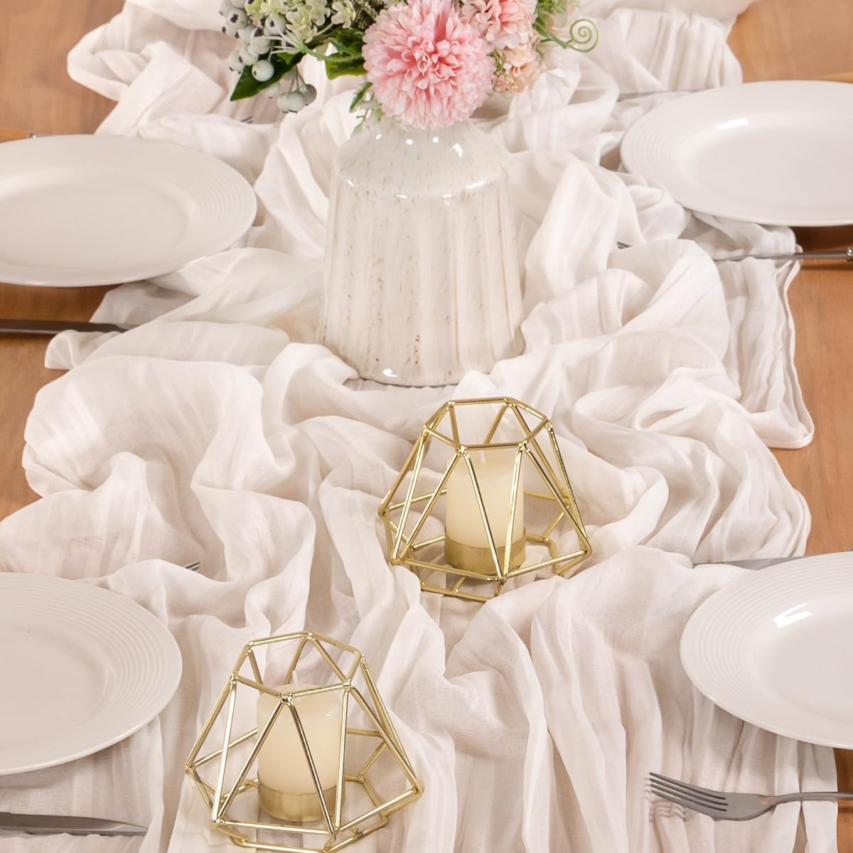 MLMW Ivory White Table Runner Cheesecloth Boho Gauze Rustic Cheese Cloth Table Runner 160 inch Sheer 13.3ft for Thanksgiving Wedding Party Baby Bridal Shower Birthday