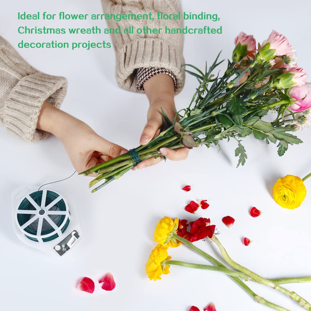 Floral Wire, 110 Yards Flexible Craft Wire for Wreath 22 Gauge Green Florist Supplies with Built-in Cutter for Christmas Tree, Garland and Flower Arrangements, Plant Support