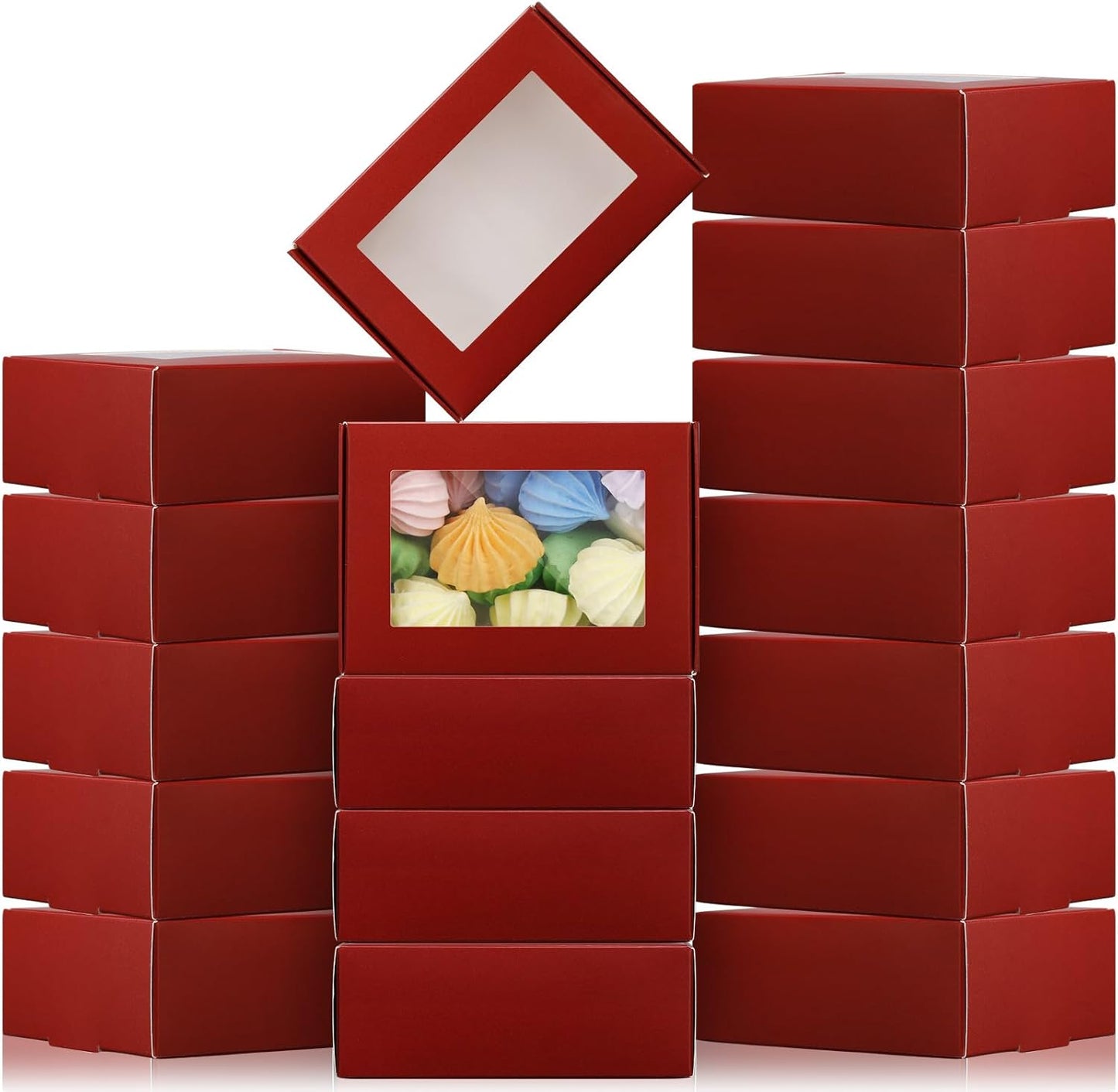 Zonon 30 Pcs Soap Boxes for Homemade Packaging, Mini Kraft Treat Boxes with Window for Bakery Candy Soap Making Gift Packaging(3.7 x 2.6 x 1.37 Inch,Burgundy)