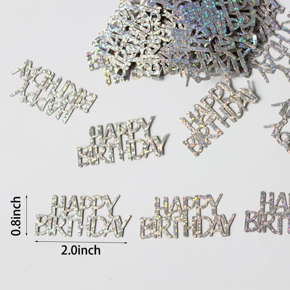 100PC Confetti Happy Birthday Table Decorations - Silver Table Scatters for Disco/Music Themed Birthday Anniversary Party Supplies