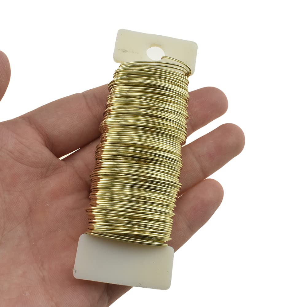 HAHIYO 22Gauge Golden Floral Wire - 1 Roll, 38 Yards (115 Feet) Flexible Paddle Wire for Crafts, Christmas Wreaths, Tree & Flower Arrangement, Bouquet Wrapping, Wedding DIY
