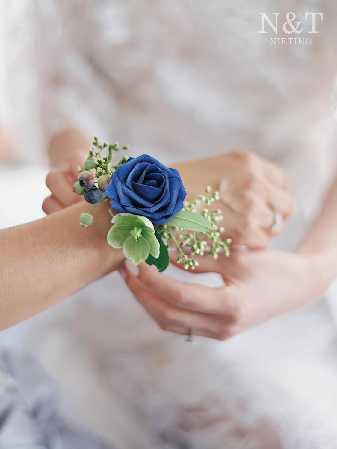 N&T NIETING Artificial Flowers Navy Blue Roses 50Pcs Fake Flowers Foam Roses with Stems for DIY Wedding Bridesmaid Bridal Bouquets Centerpieces Party Home Decoration Baby Shower