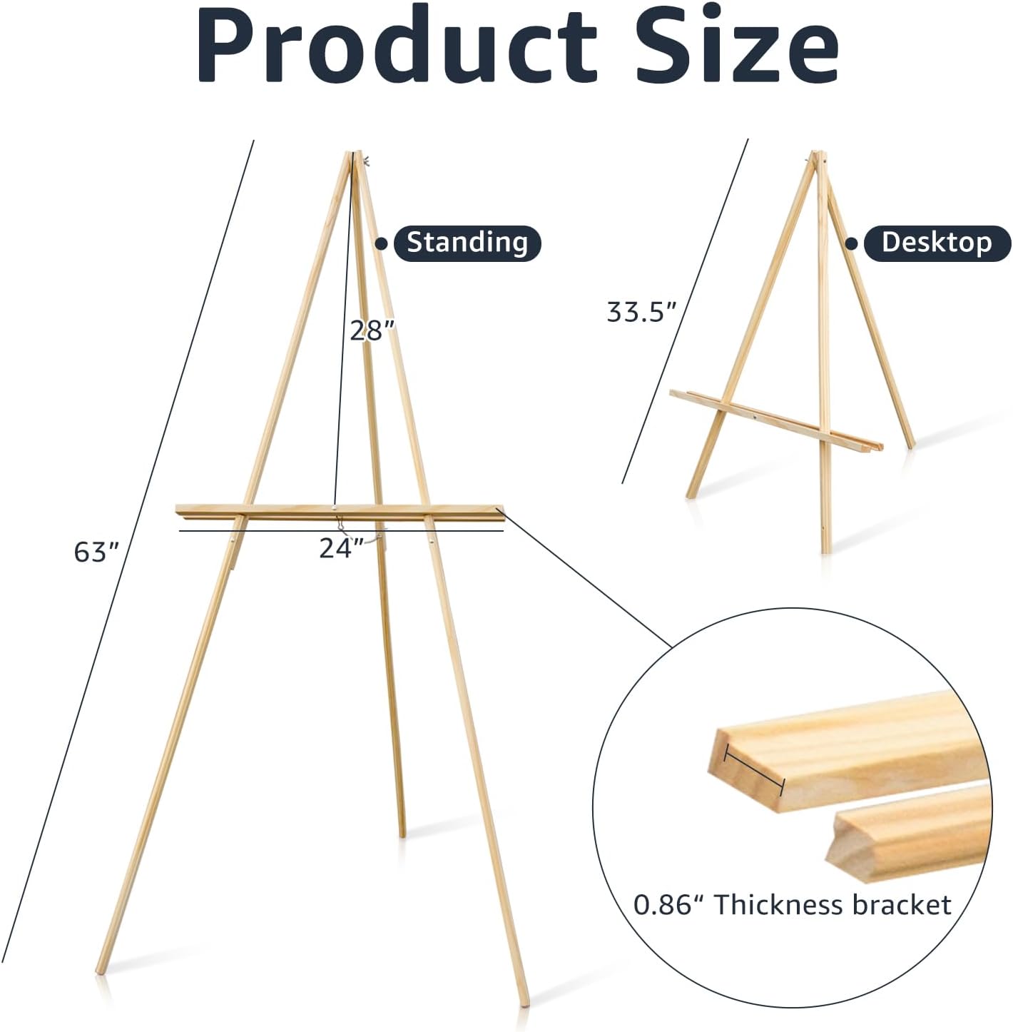 NianFeng Wooden Easel Stand for Sign, Easel Display Stand Floor for Wedding Sign with Adjustable Tray, 63-Inch, Tripod A-Frame Poster Light Duty, Welcome, Art Show & Baby Shower (Natural)