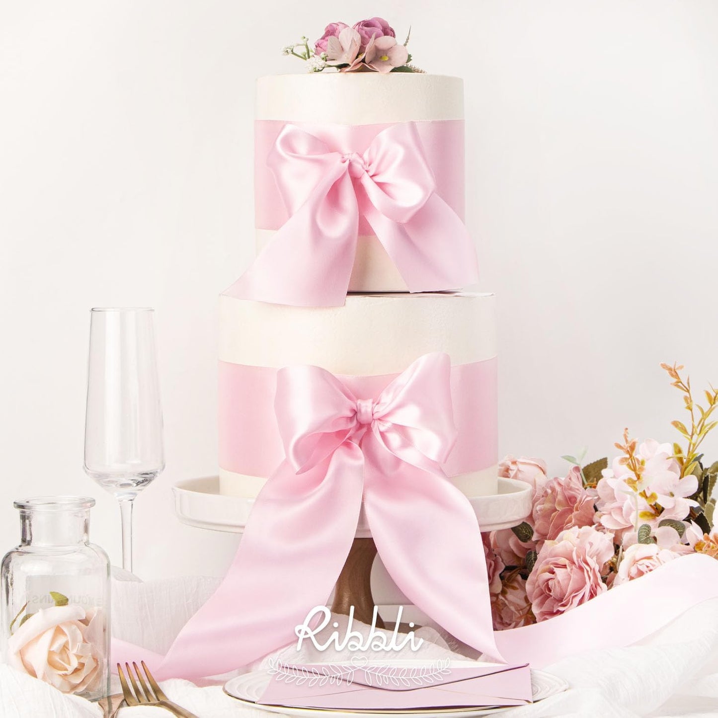 Ribbli Light Pink Double Faced Satin Ribbon, 3” x Continuous 10 Yards,Use for Bows Bouquet,Gift Wrapping,Baby Shower,Floral Arrangement