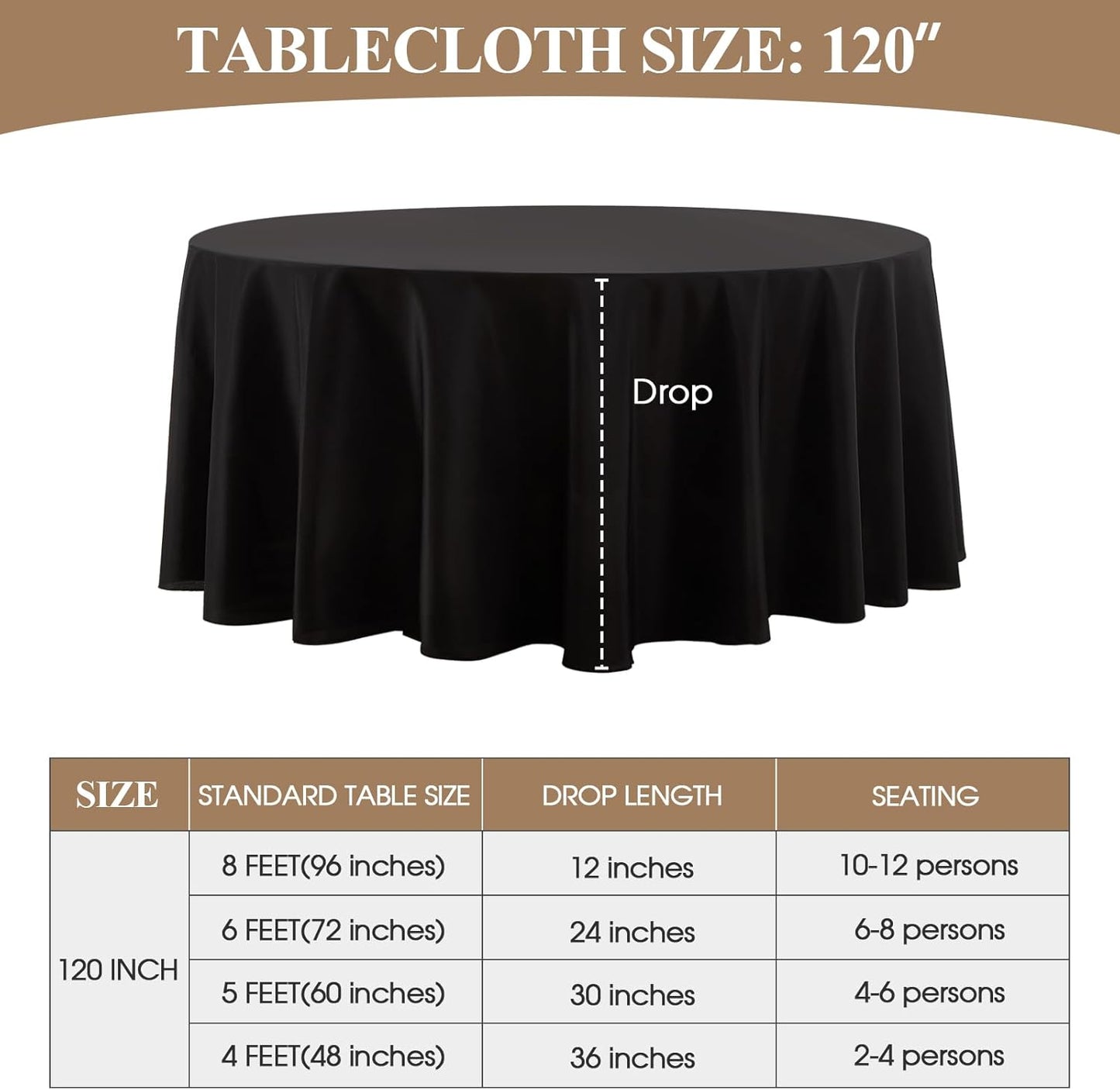 Round Tablecloth 120 Inch 6 Pack Black Tablecloths Washable Decorative Linen Polyester Table Clothes Cover for Dining Table Banquets Buffet Parties and Wedding