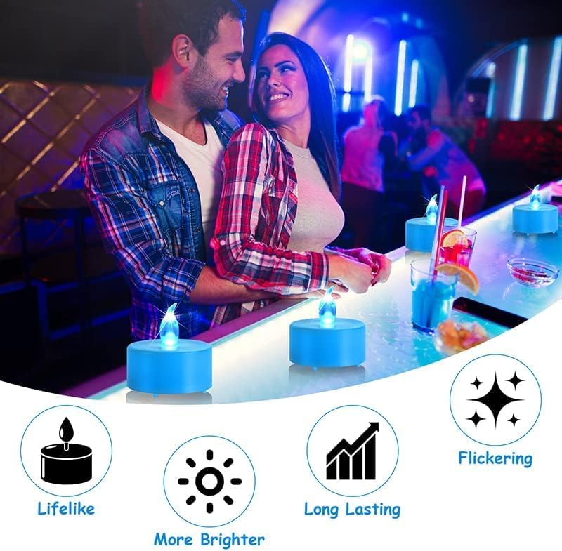 LED Tea Lights Candles- 24PACK Blue Flameless Candles Realistic and Bright Flickering Long Lasting 200Hours for Holiday Celebration,Home Decoration