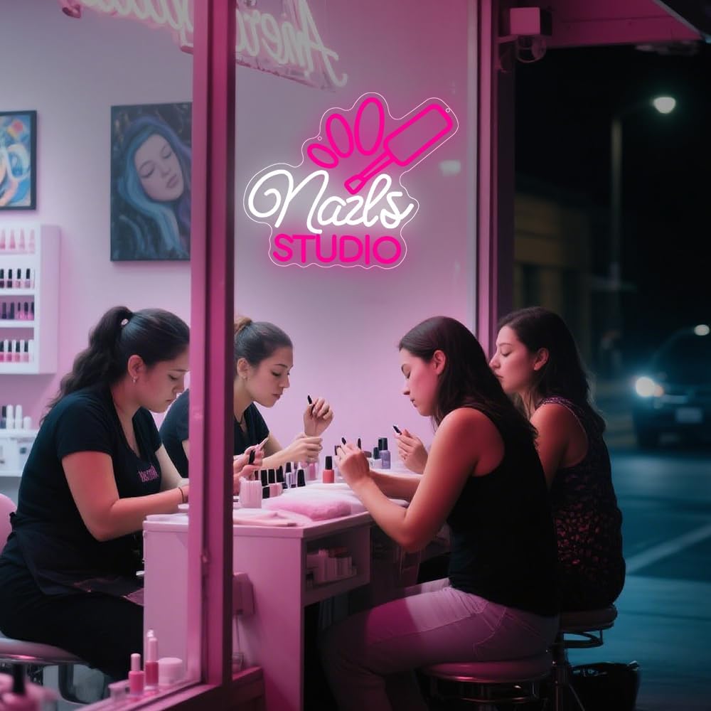Nail Room Neon Sign,Pink Nails Studio LED Light for Wall Art Decor,Backdrop for Business Lash Salon Beauty Room Bar,Pink Dimmable Light Up Signs Gift for Girls Women Nail Tech USB Powered(14.2"*11.8")