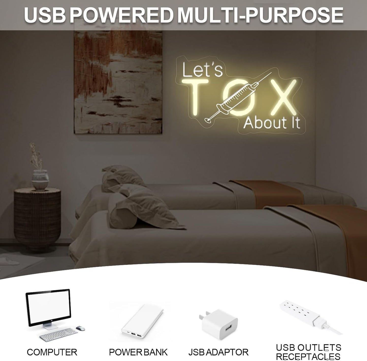 Let's Tox about it, Botox Business Sign, Injector Spa Studio Decor, Botox Art LED Light, Beauty Spa Sign, Medspa Decoration, 15.7"x9.4", Warm White