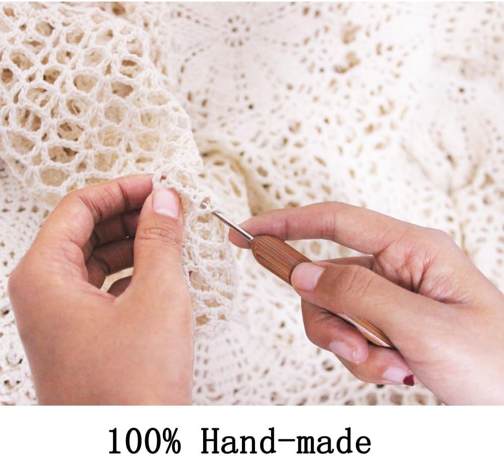 KEPSWET Cotton Handmade Crochet Lace Table Runner Dark Brown Rectangle Coffee Table Dresser Decor (14x48 inch)