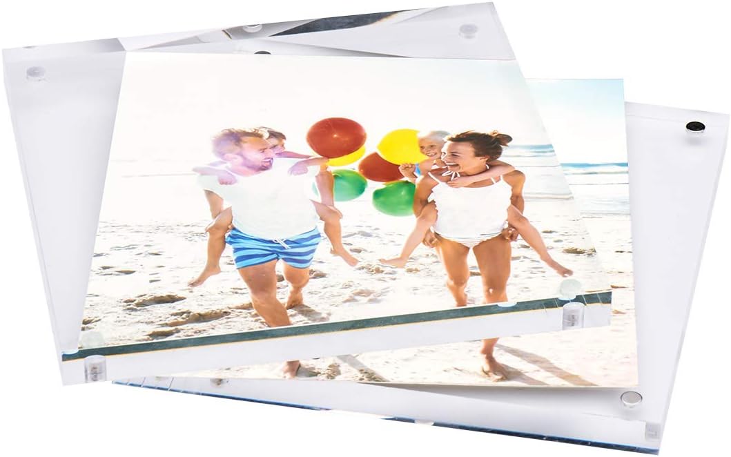 TWING 2 Pack 4x4 Acrylic Picture Frame, Horizontal Magnet Double Sided 4x4 Picture Frame Set with Microfiber Cloth, 10 + 10MM Thickness Clear Desktop Acrylic Photo Frame Display Gifts Ideal, Ideal
