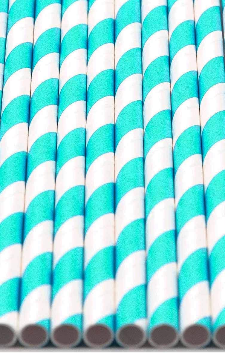 Pack of 150 Turquoise Swirls Biodegradable 4-Ply Paper Drinking Straws (Compostable, Non-toxic, BPA-free)