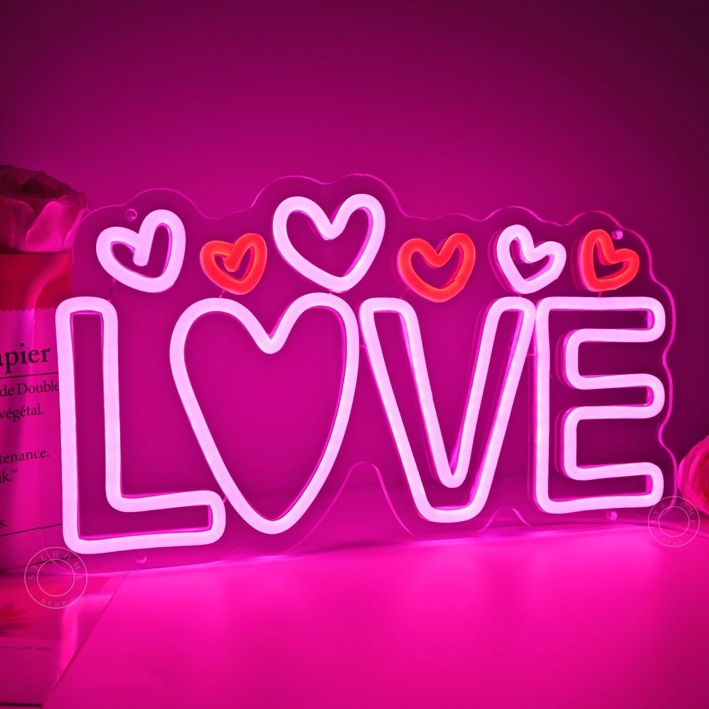 SYLHOME Led Neon Light Sign Love with Heart Kids Room Bedroom Wall Decor Sign Valentines Day Wedding Birthday Christmas Party Decor 15.75" X 8.66" USB