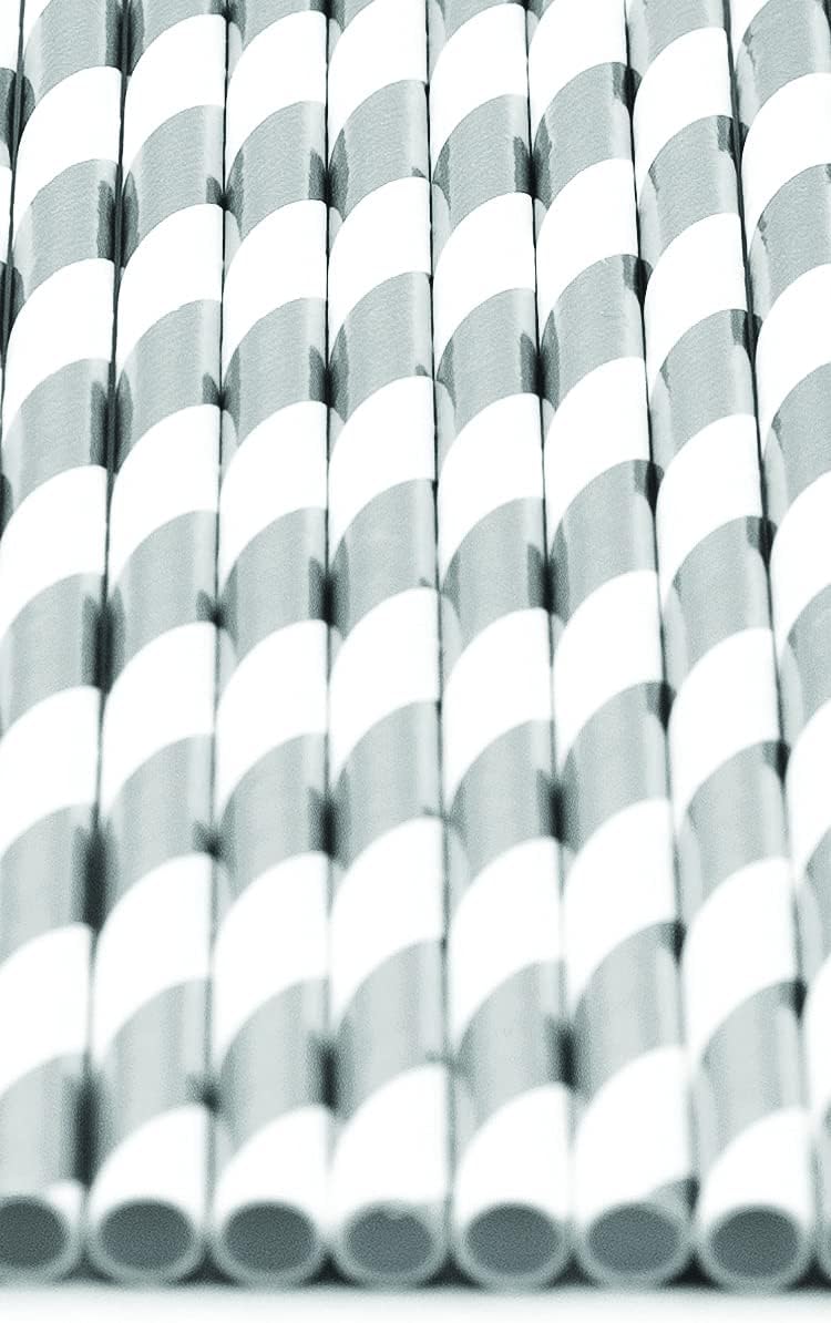 Pack of 900 Silver Foil Swirls Biodegradable 4-Ply Paper Drinking Straws (Compostable, Non-toxic, BPA-free)