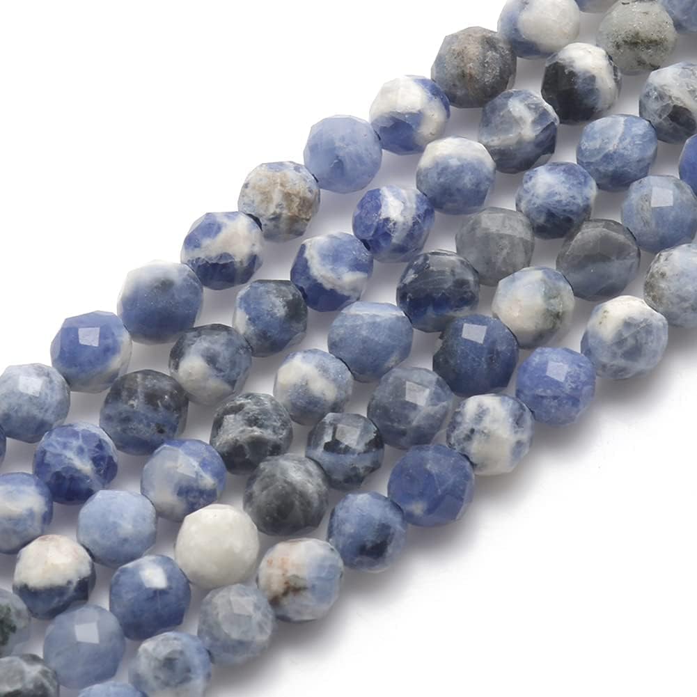 Song Xi 90pcs 4mm Natural New Blue Sodalite Gemstone Beads Faceted Round Loose Stone Beads for Jewelry Making